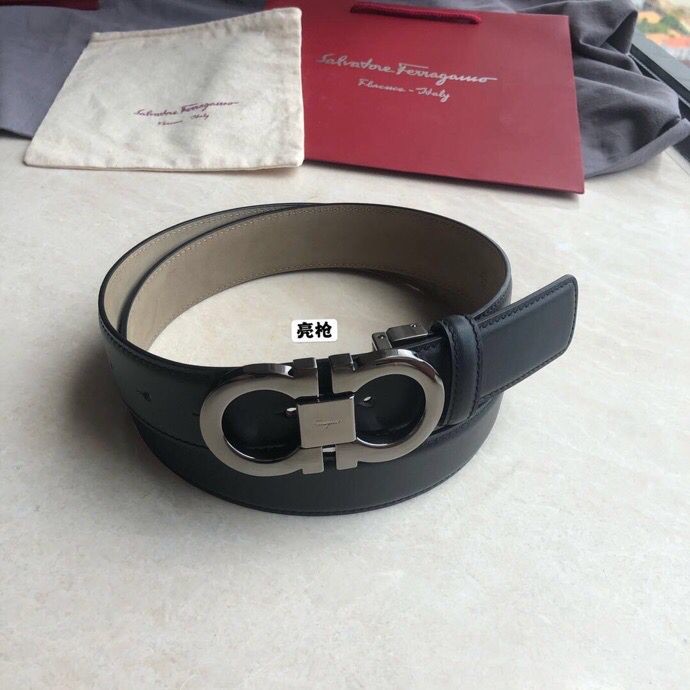 Ferragamo Men s cowhide black classic timeless buckle belt 3.5cm