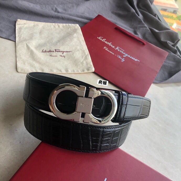 Ferragamo Men s cowhide black classic timeless buckle belt 3.5cm