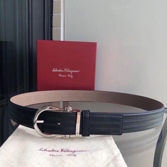 Ferragamo Men s 3.5cm Reversible Cowhide Wavy Belt with Exquisite Buckle