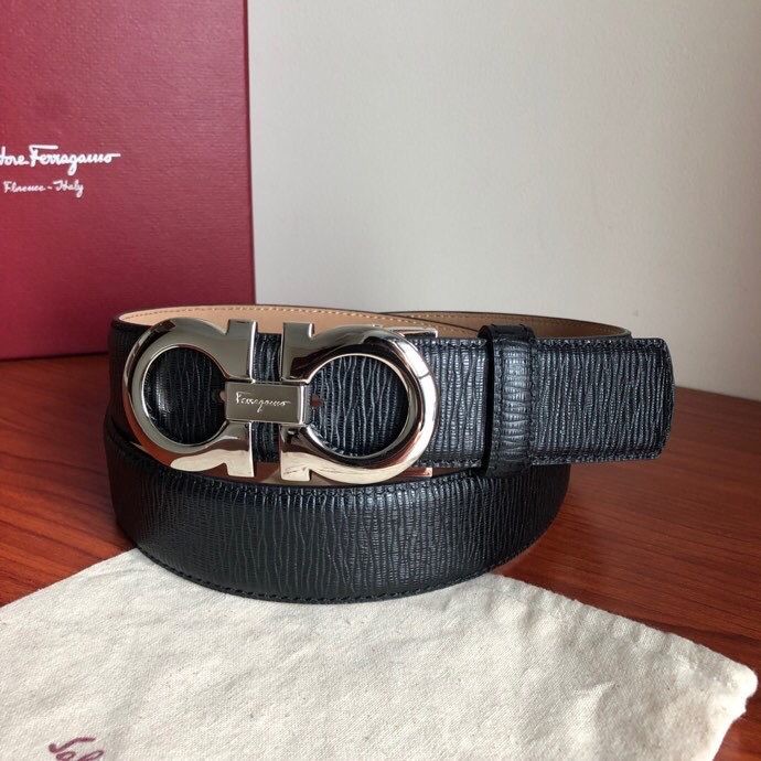 Ferragamo Cowhide cross pattern men s 3.5cm buckle belt