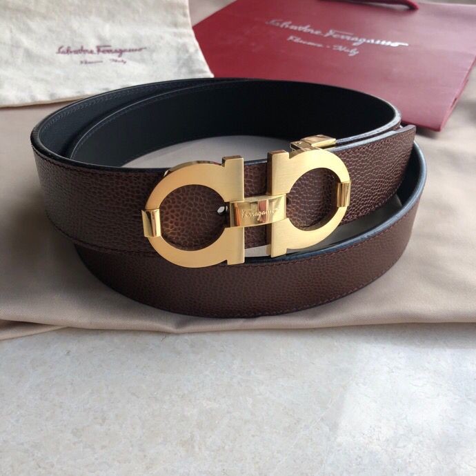 Ferragamo Men s 3.5cm stainless steel metal buckle cowhide pearl belt