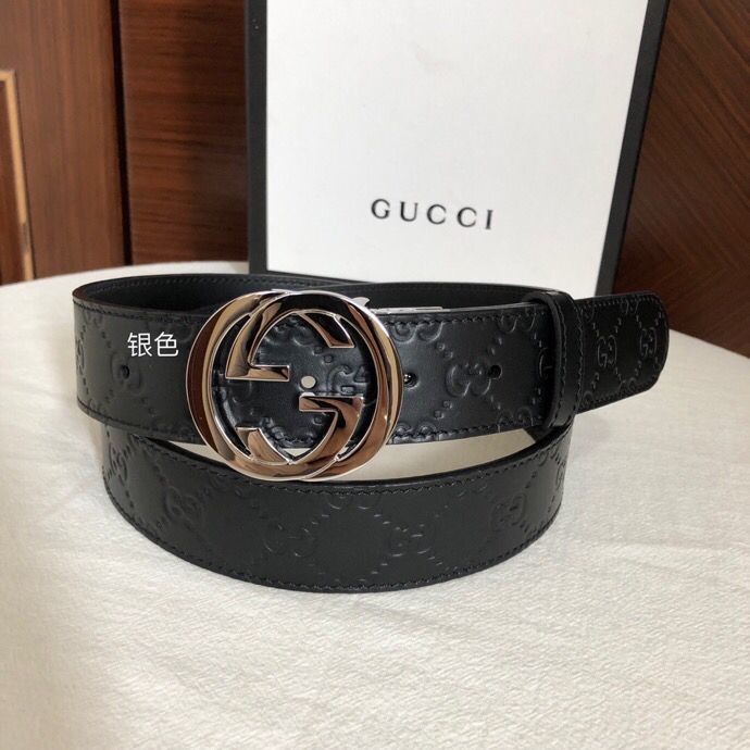 Gucci GG rotating metal buckle Logo embossed belt 36mm men s belt