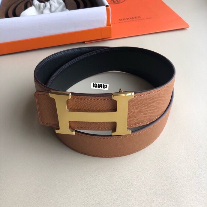 Hermes Men s 3.8cm Tungsten Steel Metal Buckle Leather Belt