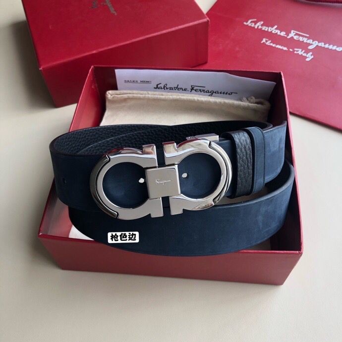 Ferragamo 3.5cm Gancio Metal Buckle Leather Suede Belt