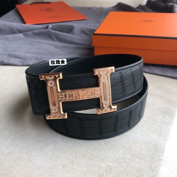 Hermes Men s 3.8cm stainless steel H buckle deerskin belt