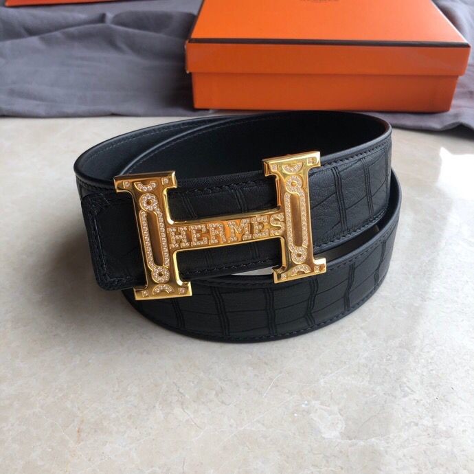 Hermes Men s 3.8cm stainless steel H buckle deerskin belt