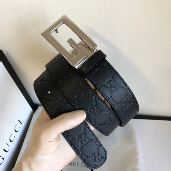 Gucci G rotating metal buckle cowhide embossed belt 35mm