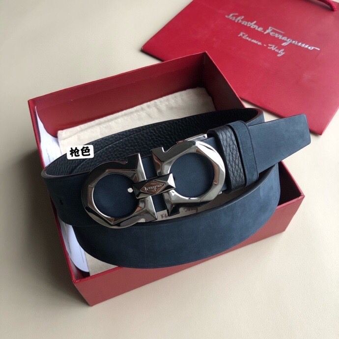 Ferragamo Men s 3.5cm Classic Diamond Buckle with Suede Reversible Belt