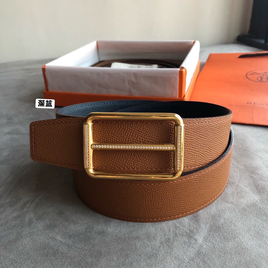 Hermes 38mm Reversible leather belt stainless steel metal buckle belt