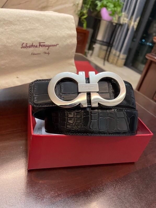 Ferragamo Cowhide embossed crocodile pattern men s belt 3.5cm