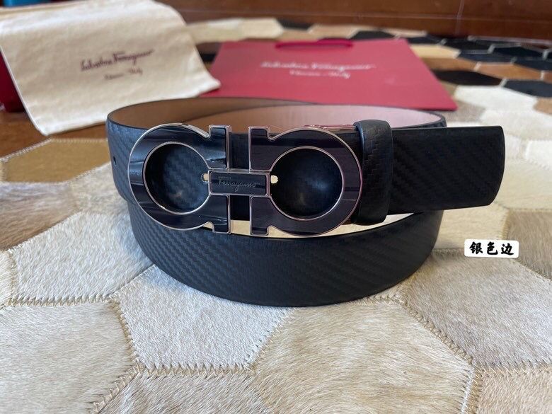 Ferragamo Men s 3.5cm Stainless Steel Gancini Metal Buckle Leather Bottom Belt