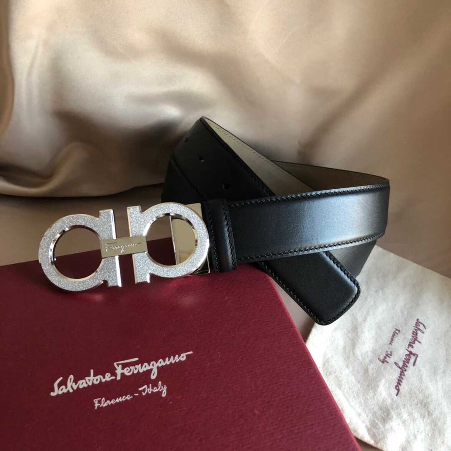 Ferragamo 3.5cm Gancio leather belt with stainless steel and metal buckle