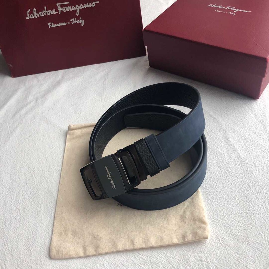 Ferragamo Men s 3.5cm Stainless Steel Suede Color Change Leather Belt with Metal Buckle