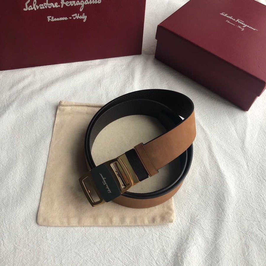 Ferragamo Men s 3.5cm Stainless Steel Suede Color Change Leather Belt with Metal Buckle