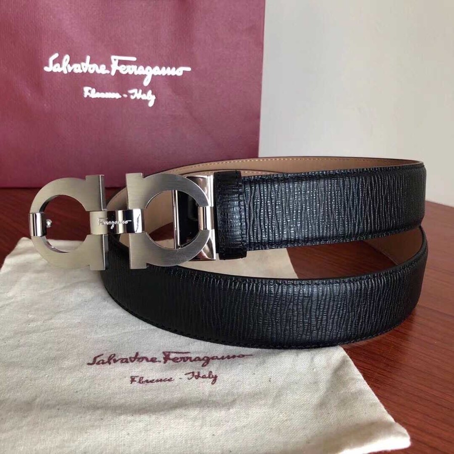 Ferragamo Men s 3.5cm leather belt with stainless steel metal buckle