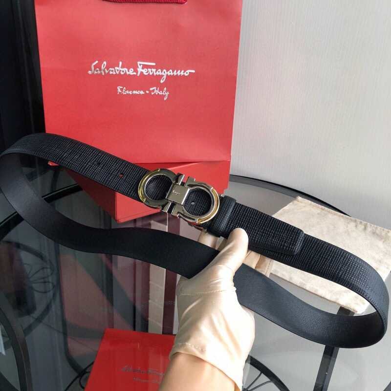 Ferragamo 3.5cm Gancio metal buckle with cowhide cross pattern belt