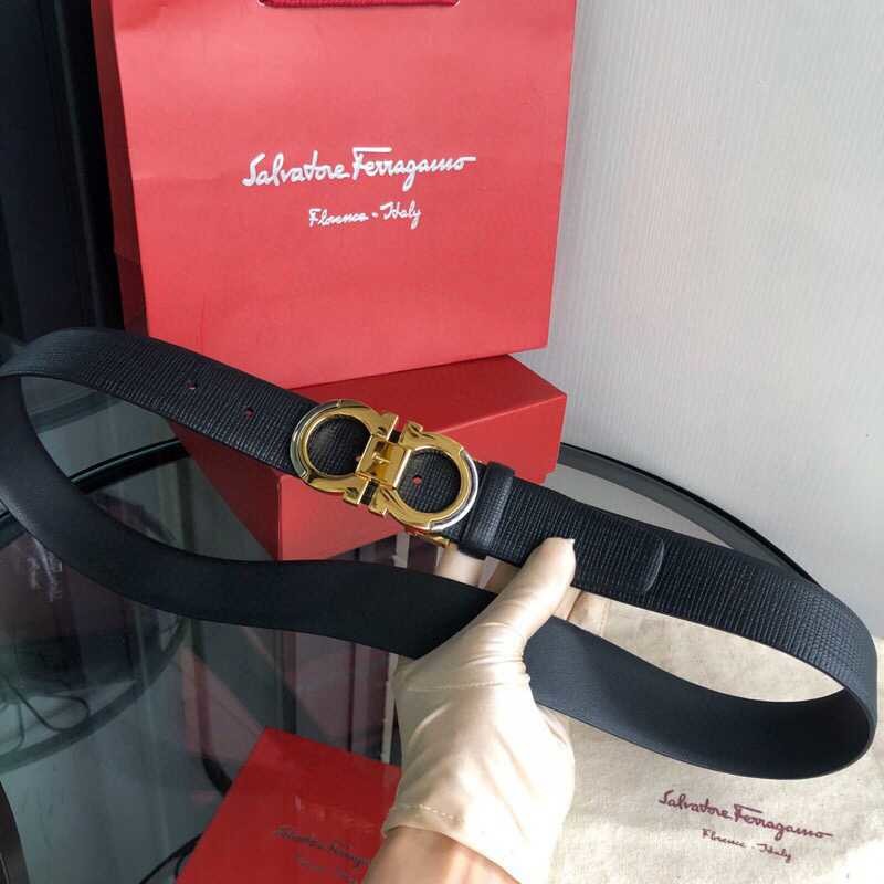 Ferragamo 3.5cm Gancio metal buckle with cowhide cross pattern belt