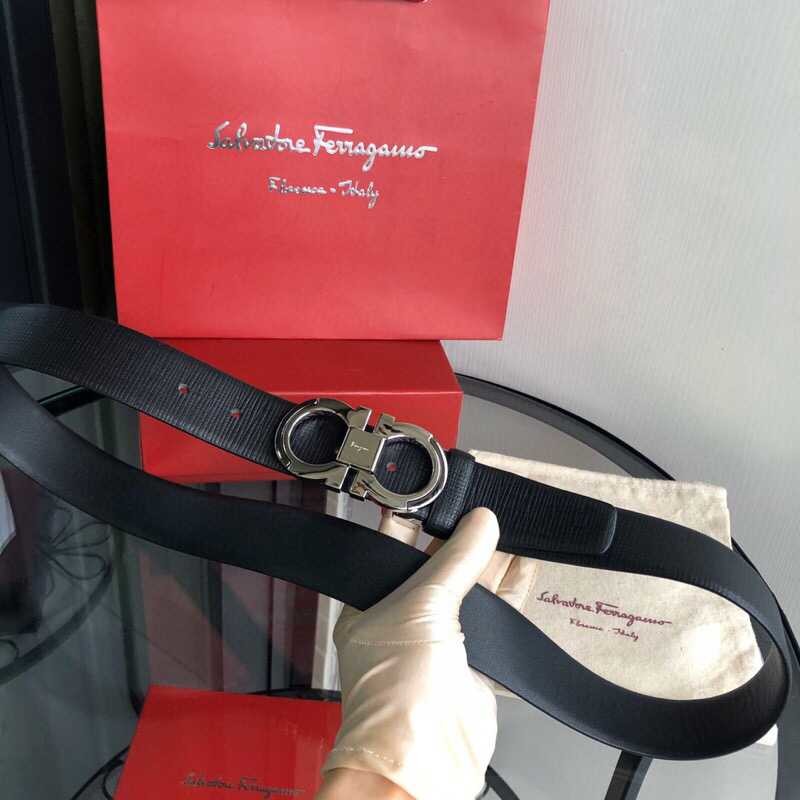 Ferragamo 3.5cm Gancio metal buckle with cowhide cross pattern belt