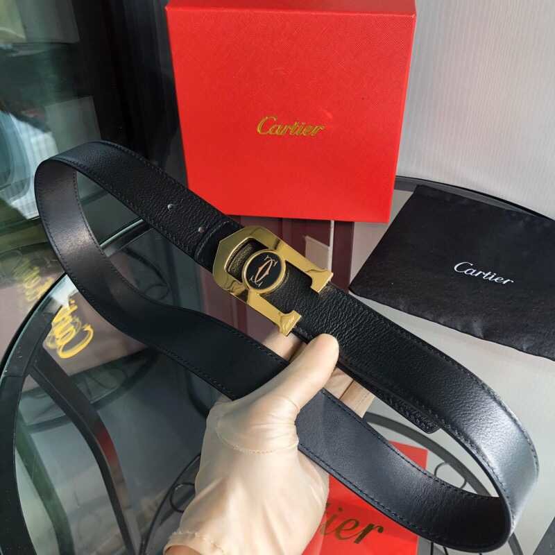 Cartier Stainless steel metal hanging buckle cowhide sheep pattern 3.5cm men s belt