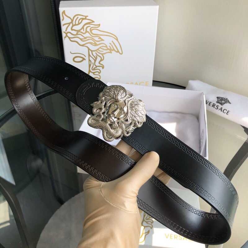 Versace Men s cowhide Reversible stainless steel Medusa metal buckle 3.8cm men s belt