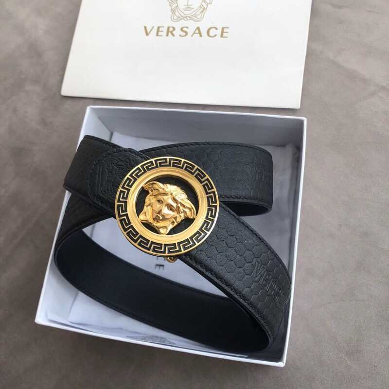 Versace Men s Black Cowhide Medusa Logo Belt 3.8cm