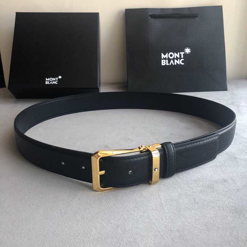 MontBlanc Leather 3.5cm men s belt with metal buckle