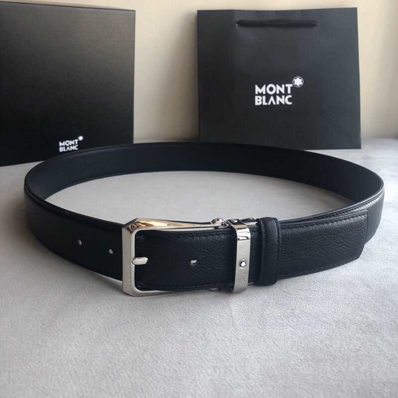 MontBlanc Leather 3.5cm men s belt with metal buckle