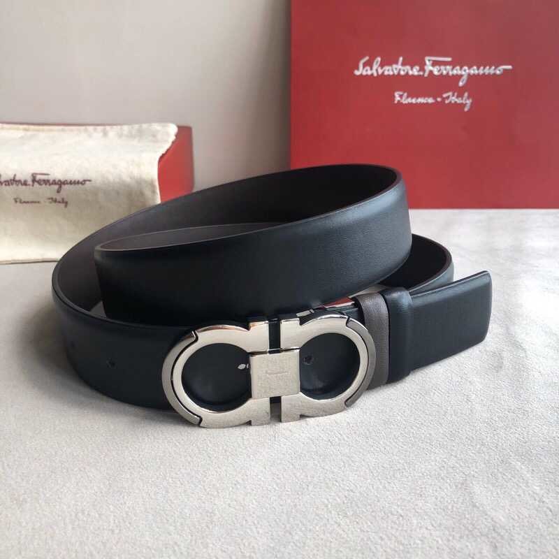 Ferragamo Men s 3.5cm Classic Metal Buckle Cowhide Cross Pattern Belt