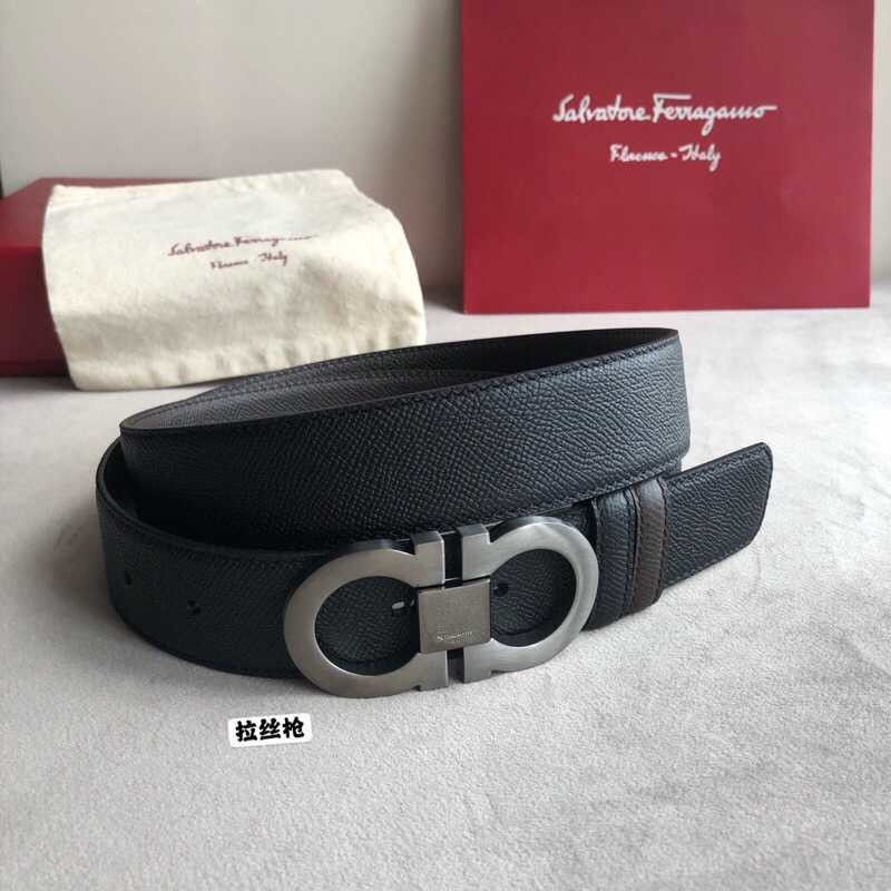 Ferragamo Men s 3.5cm Classic Metal Buckle Cowhide Cross Pattern Belt