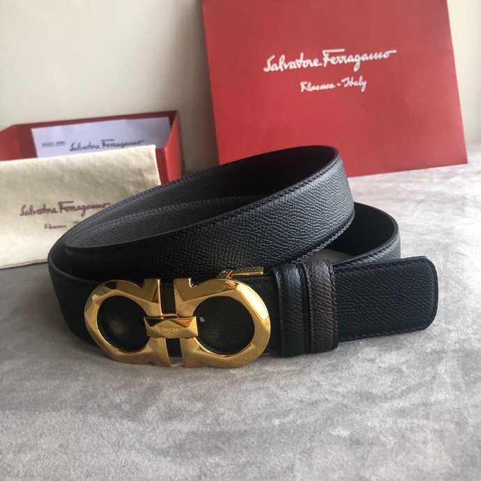 Ferragamo Men s 3.5cm exquisite diamond-shaped faceted metal buckle cowhide cross pattern belt