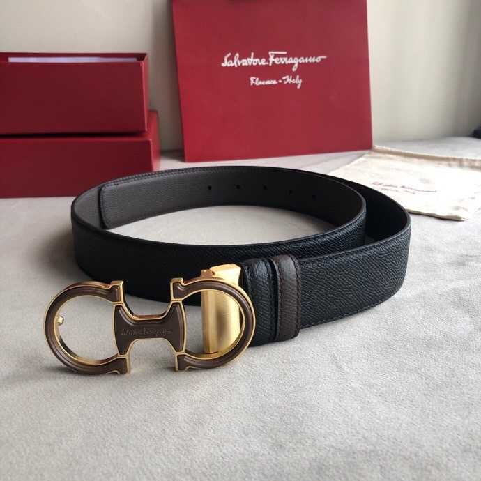 Ferragamo Men s 3.5cm exquisite metal buckle cowhide cross pattern belt