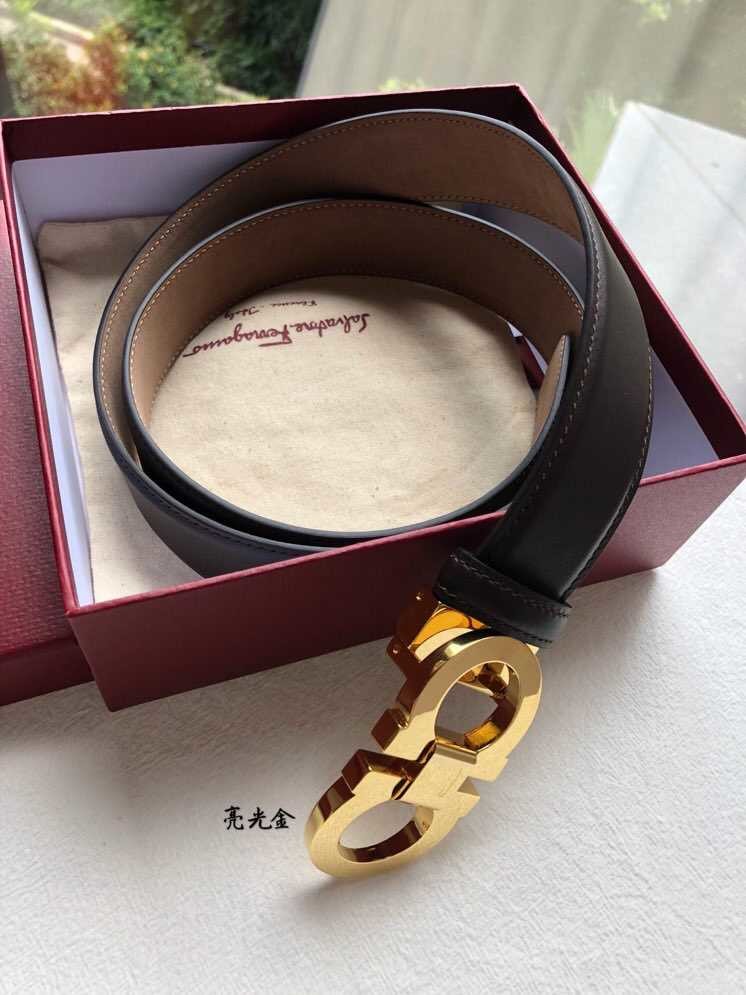 Ferragamo Men s leather belt with metal plate buckle 3.5cm