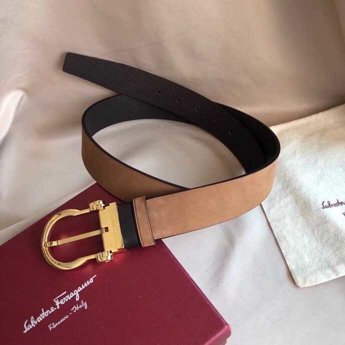 Ferragamo 3.5cm Suede color-changing leather cowhide buckle belt
