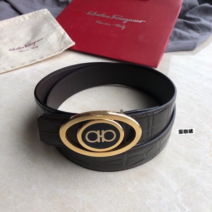 Ferragamo Men s 3.5cm stainless steel flip resin buckle leather embossed crocodile pattern belt