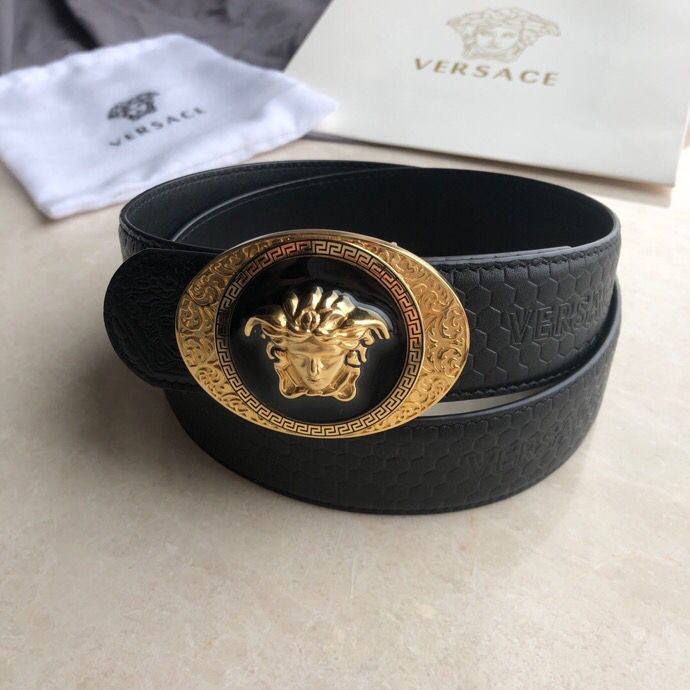Versace Men s Black Cowhide Medusa Logo Belt 3.8cm