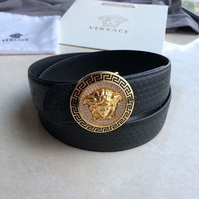 Versace Men s Black Cowhide Medusa Logo Belt 3.8cm