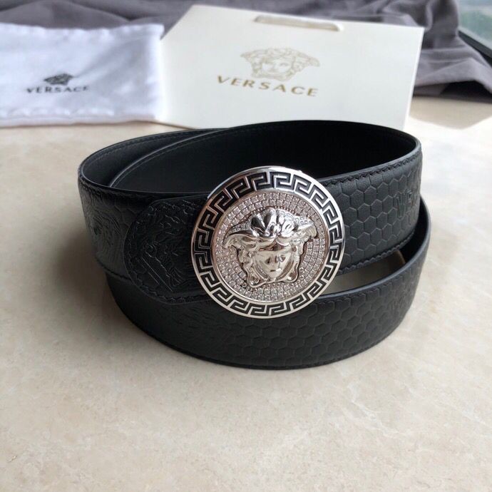 Versace Men s Black Cowhide Medusa Logo Belt 3.8cm