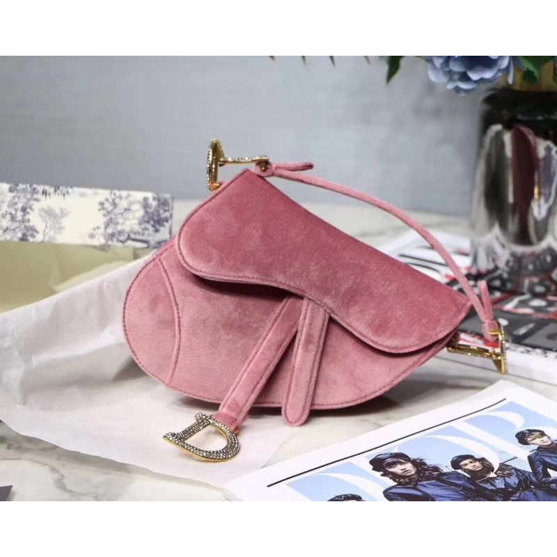Christian Dior Saddle 20cm Shoulder Bag with Crystals Velvet M8044