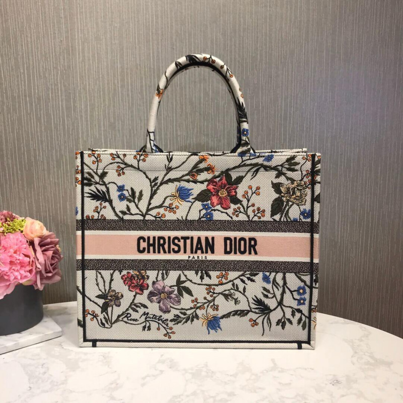 Christian Dior Book Tote Multicolor Rosa Mutabilis Embroidery M1286