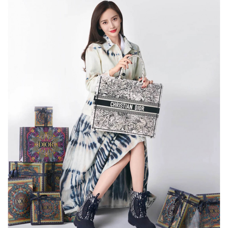 Dior Book Tote Latte Multicolor Dior Zodiac Embroidery M1286