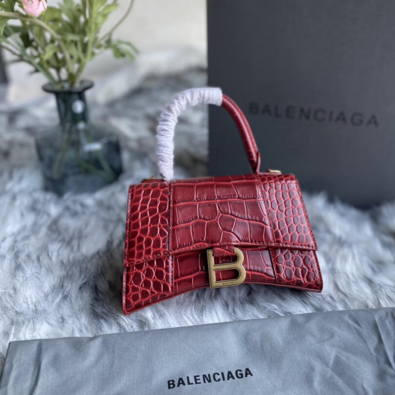 Balenciaga Hourglass XS Croc-Effect Leather Tote