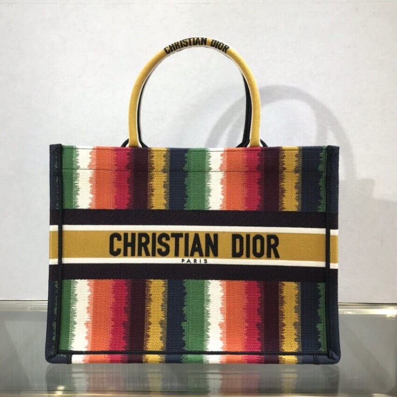Dior Small Book Tote Multicolor D-Stripes Embroidery M1296
