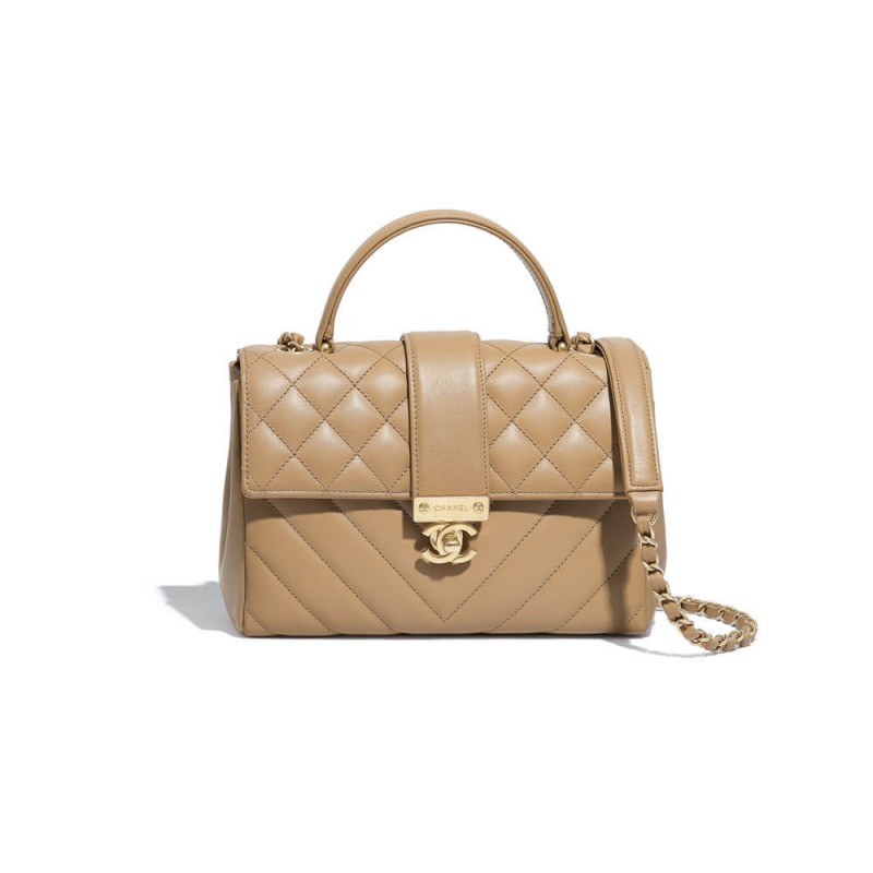 Chanel Calfskin Flap Bag With Top Handle AS0804