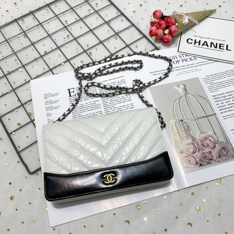 Chanel Chevron Crinkled Calfskin Gabrielle Wallet on Chain WOC Bag A86025