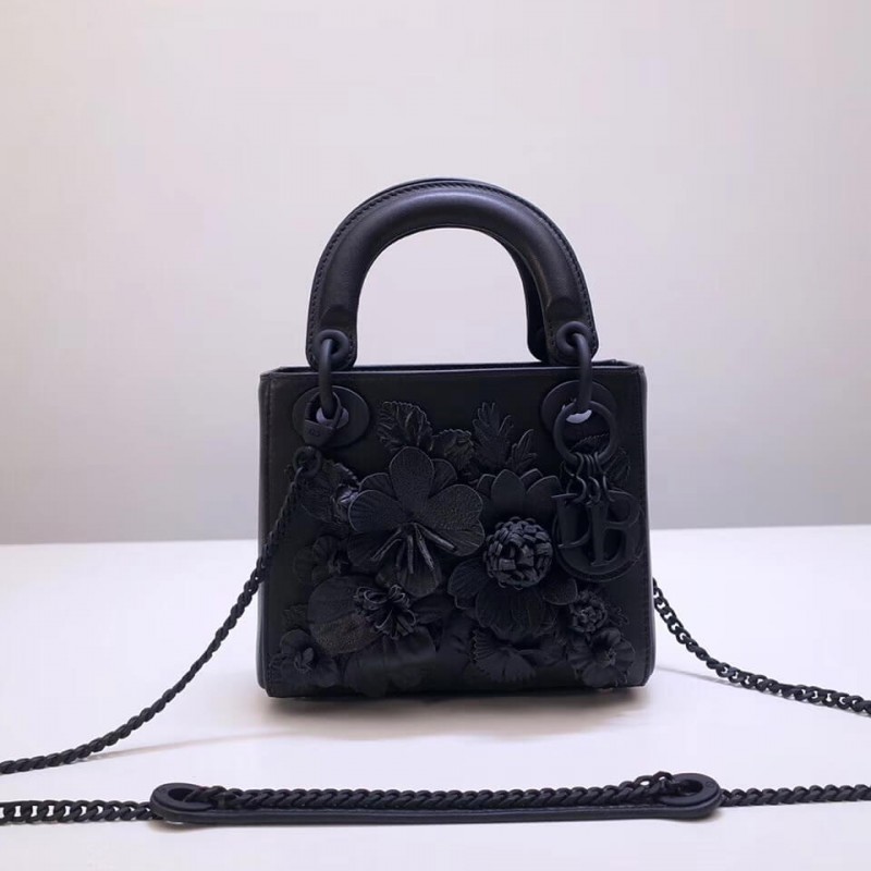 Christian Dior Lambskin Embroidered Flowers Mini "Lady Dior" Bag M0565