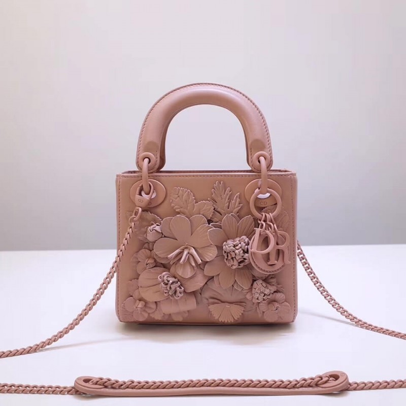 Christian Dior Lambskin Embroidered Flowers Mini "Lady Dior" Bag M0565