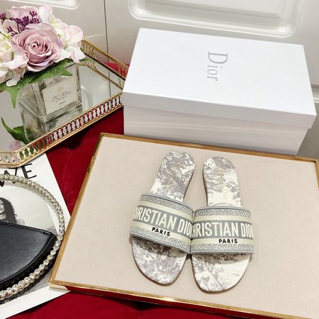 Dior Dway cotton embroidered slippers Toile de Jouy