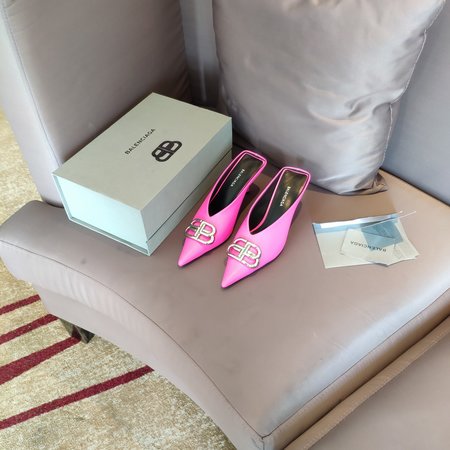 Balenciaga BB Buckle Series 5.5cm Kitten Heels Muller Slippers