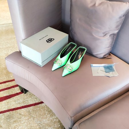 Balenciaga BB Buckle Series 5.5cm Kitten Heels Muller Slippers