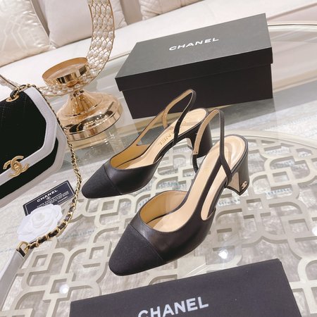 Chanel color block block heel sandals